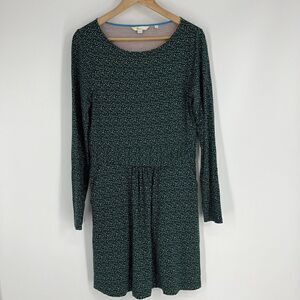 Boden Dress Size 8 Womens Green Abigail Jersey Knit Polka Dot Long Sleeve Day